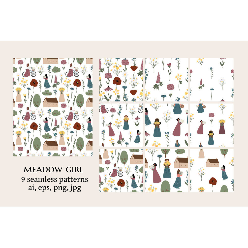 Wildflower meadow girl clipart-pattern (1).jpg