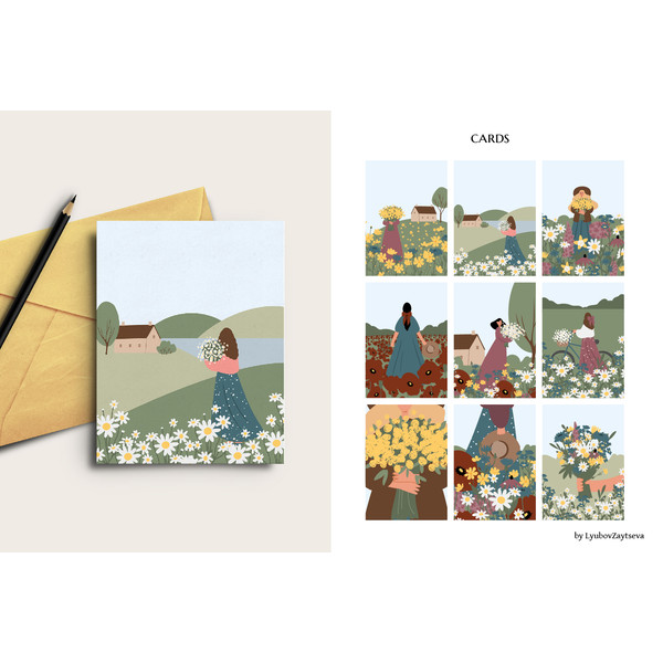 Wildflower meadow girl clipart-card (2).jpg