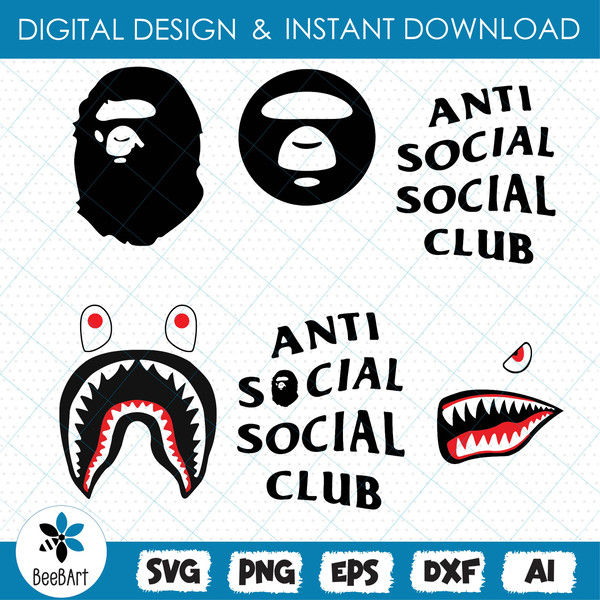 Designs inspired by Anti Social x Bape SVG PNG EPS - Inspire Uplift