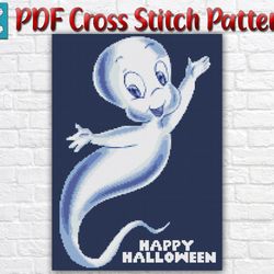 Casper Cross Stitch Pattern / Ghost Cross Stitch Pattern / Halloween Cross Stitch Pattern / Cartoon Friendly Ghost Chart