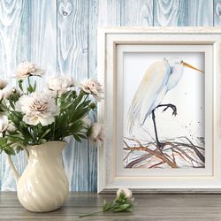 White stork watercolor, original birds art, bird painting storks, birds watercolor, home decor by Anne Gorywine