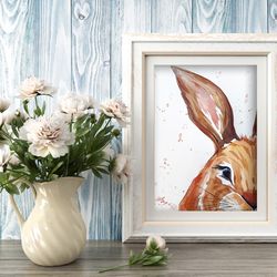 Rabbit original animals watercolor hare painting, animal watercolor bunny art by Anne Gorywine