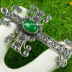 Best Offer Green Onyx Gemstone Cross Vintage Pendant, Cross Jewelry For Positivity, Dainty Protective Cross Jewelry