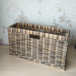 Wicker square basket, Storage basket, Laundry basket,Shoe basket, beige basket, basket for mudroom, custom size