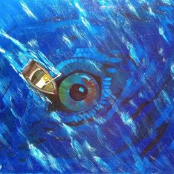 sea monster painting original marine art 15*23 inch eye oil painting