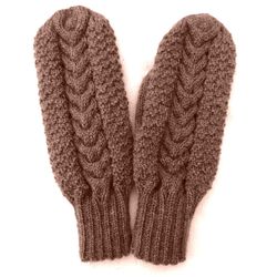 Merino wool mittens hand knit unisex adult mittens with braided cables bronze mittens warm winter gloves Christmas gift