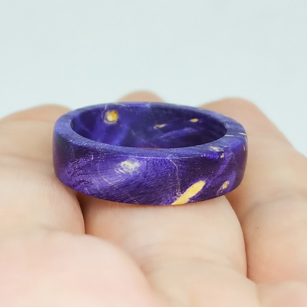 Thin Purple Maple Ring Size 7.5, Maple Burl Ring, Combo Wood Ring, Purple Wood Ring, Womens Multicolored Maple Burl Ring, Mens Wood Ring.jpg