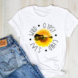 stay wild gypsy child sunflower shirt, hippie silhouette shirt, hippie tee, hippie shirt