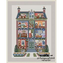 Dollhouse 1 Vintage Cross Stitch Pattern PDF Victorian House interior Compatible Pattern Keeper Miniature embroidery