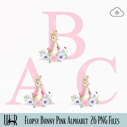 Flopsy Bunny Alphabet Printable | Floral Pink Letters PNG w0005