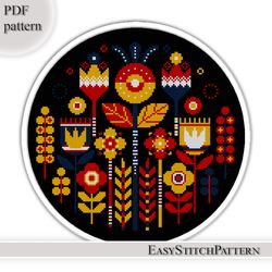 scandinavian cross stitch pattern. flowers cross stitch pattern. folk, ethnic hoop art, pdf