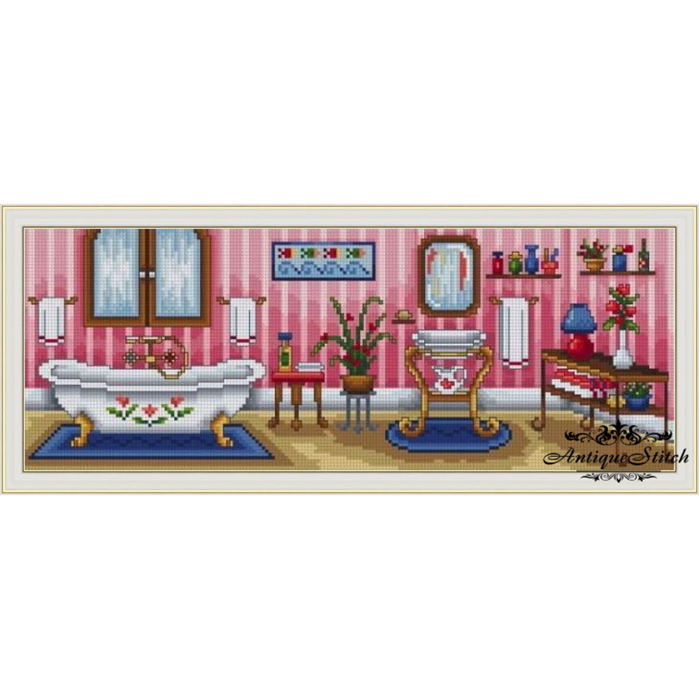 Antique Pink Bathroom cross stitch pattern