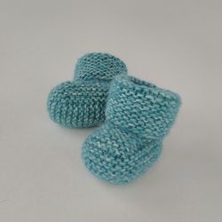 Turquoise knitted baby booties, Newborn baby socks, Soft newborn shoes, Knit cozy booty, Cuff baby boots, Newborn gift