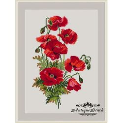 Red Poppies 66 Vintage Cross Stitch Pattern PDF Garden Flowers embroidery Compatible Pattern Keeper
