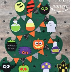 Halloween Christmas Tree for kids Felt PDF Pattern, Helloween Ornaments PDF Pattern