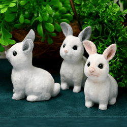 Easter Plush Rabbit Resin Ornaments In White