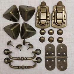 1 Set Brass accessories for the chest Hinge Pull Handle Latch Lock Box Corner Guard Hardware
