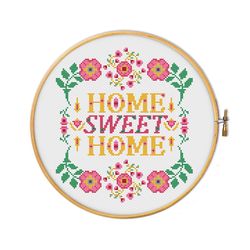 Floral Home Sweet Home - cross stitch pattern