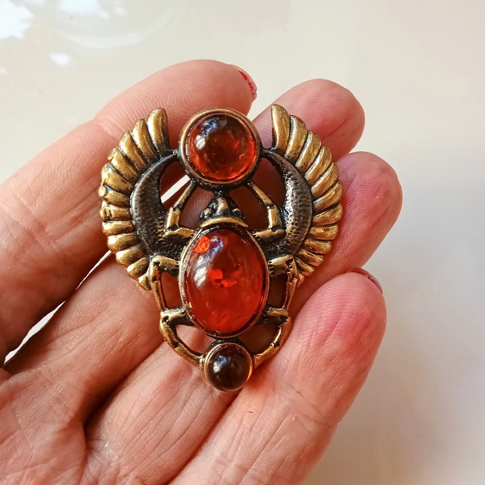 Amber Amulet Scarab Beetle Necklace Gold Brass Pendant Jewelry Men Women Brutal Big Protection Pendant.jpg