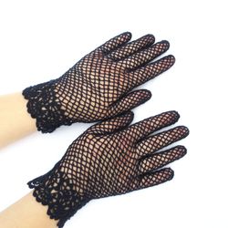 Crochet Mother of Bride Victorian Wedding Lace Gloves Dark Blue Bridesmaid Lace Gloves Women Summer Gloves Gift for Her