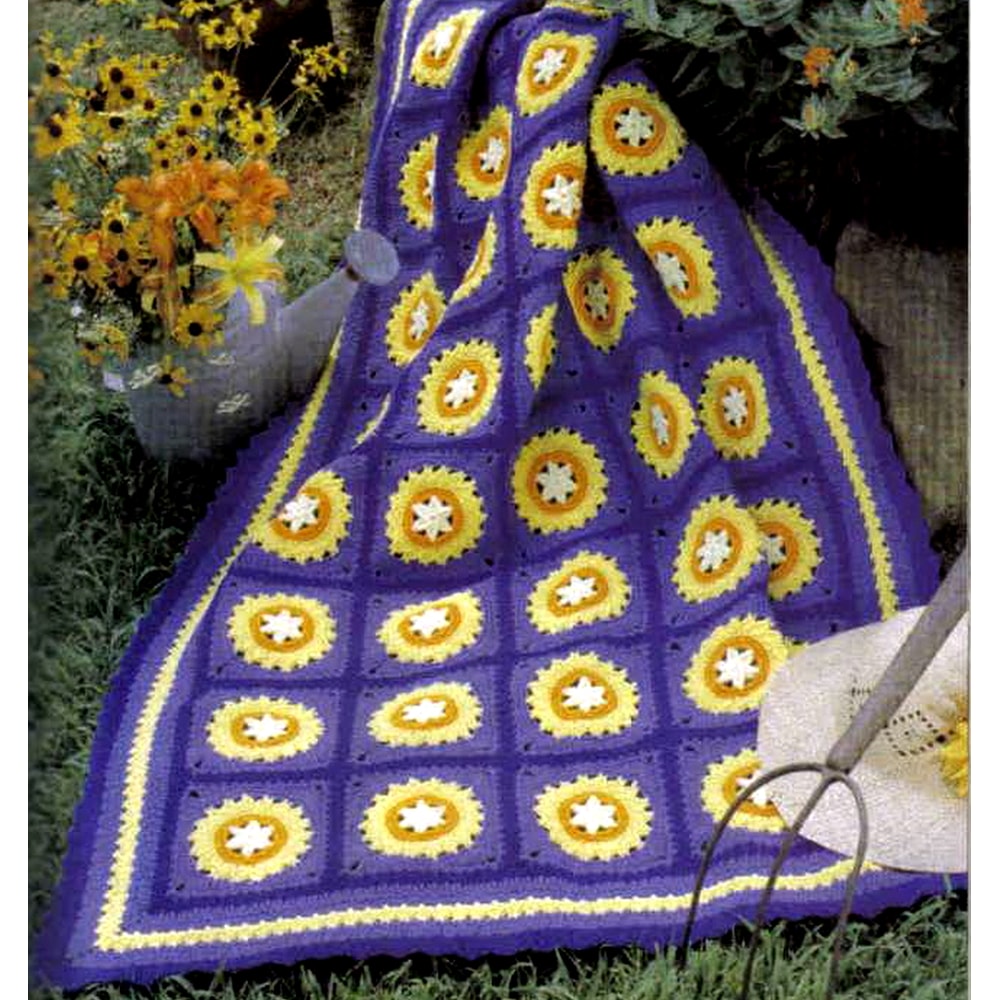 sunflower afghan vintage crochet pattern