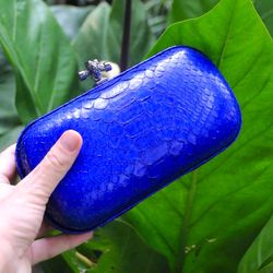 Smalll woman genuine python skin elegant bright blue clutch | small evening purse | exotic leather bag | gift for her |