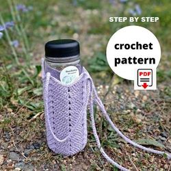 Pattern crochet hydroflask carrier. Crossbody bag PDF. Crochet water bottle holder. Crochet strap water tumbler bag.
