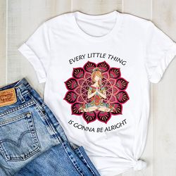every little thing's gonna be alright women's namaste mandala shirt, yoga silhouette shirt, yoga tee, namaste yoga shirt