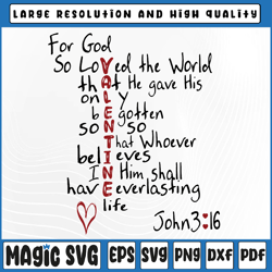 For God So Loved Svg,  Valentine Art Svg, Valentine Lettered, Valentine Day, Digital Download