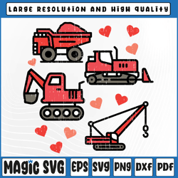 Kids Valentines Day Construction Trucks Funny Boys Kids Toddler Png, Valentine Day, Digital Download
