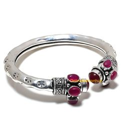 Pink Ruby Gemstone Hathipada Traditional Bangle , Indian Bangle Jewelry, Silver Plated Gemstone Royal Look Bangle