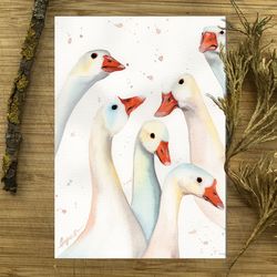 Geese watercolor download poster, download printable goose wall decor, digital watercolor print by Anne Gorywine