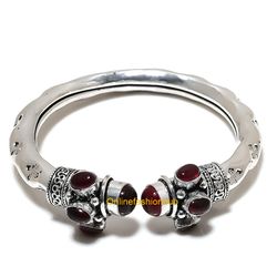 Red Garnet Gemstone Hathipada Traditional Bangle , Indian Bangle Jewelry, Silver Plated Gemstone Royal Look Bangle