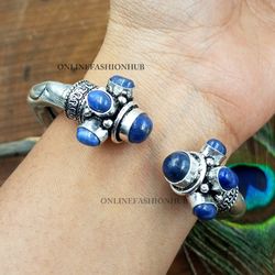 Sale Lapis Lazuli Gemstone Hathipada Traditional Bangle, Indian Bangle Jewelry, Silver Plated Gemstone Royal Look Bangle