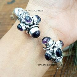Purple Amethyst Gemstone Hathipada Traditional Bangle, Indian Bangle Jewelry, Silver Plated Gemstone Royal Look Bangle