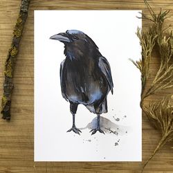 Raven watercolor download poster, download printable crowe wall decor, digital watercolor print by Anne Gorywine