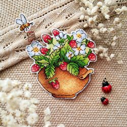 strawberry cross stitch pattern bee cross stitch pattern flowers cross stitch pattern flowerpot cross stitch pattern pdf