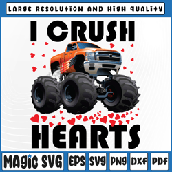 Kids Valentines Day Monster Truck Png, I Crush Hearts Valentine Png, Valentine Day, Digital Download