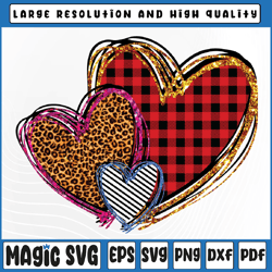 Girls Valentines Day Hearts Love Leopard Plaid Png, Three Hearts Leopard, Valentine Day, Digital Download