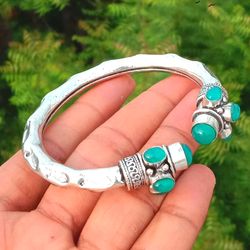 Green Onyx Gemstone Hathipada Traditional Bangle, Indian Bangle Jewelry, Silver Plated Gemstone Royal Look Bangle