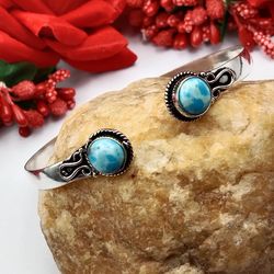 Lovely 1 PC Larimar Gemstone 2 Stone Traditional Bangle, Boho Bangle Jewelry, Bangle for Women Jewelry, Bangle For Gift