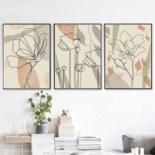 Three botanical posters flowers in a line easy to download