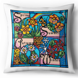 Digital - Vintage Cross Stitch Pattern Pillow - Seasons - Cushion Cross Stitch