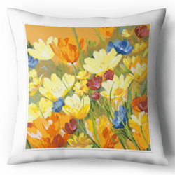 Digital - Vintage Cross Stitch Pattern Pillow - Flowers - Meadow - Cushion Cross Stitch