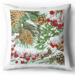 Digital - Vintage Cross Stitch Pattern Pillow - Frosty Woodland Pillow - Cushion Cross Stitch