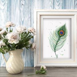 Feather watercolor, original birds art, bird painting peacock, birds watercolor, home decor by Anne Gorywine