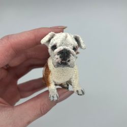 For Anna. Miniature dog. The dog is a crocheted souvenir. Individual order. Miniature bulldog. dog as a gift