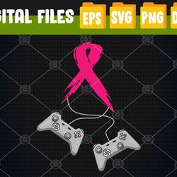 gamer pink ribbon breast cancer awareness video games kids Svg, Eps, Png, Dxf, Digital Download