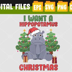 I Want A Hippopotamus For Christmas Lights Santa Hippo Xmas Svg, Eps, Png, Dxf, Digital Download
