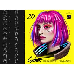 cyberpunk hairstyle procreate brushes. hair brushes